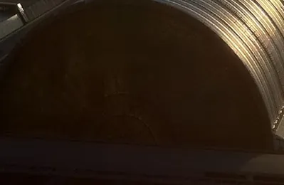 Unscaled crop of the dark end face of the vault roof, where detail smears into blotches
