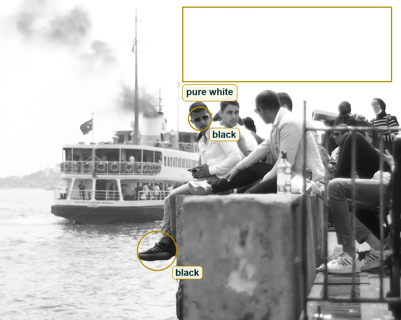 Full photo with the pure white sky and the few true blacks marked