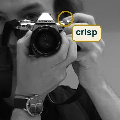 Full-size crop of the fingers on the camera and the watch, with the fingertip circled
