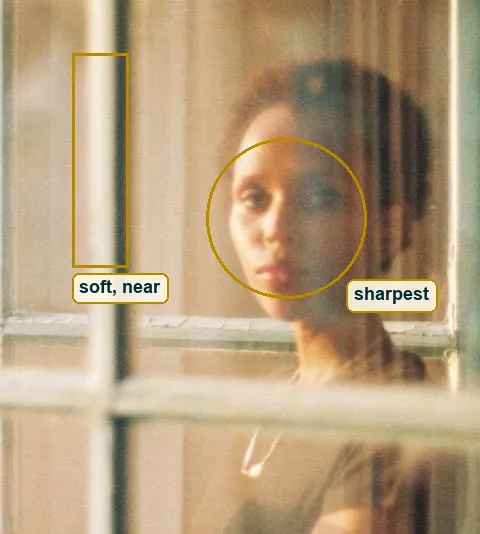 Crop comparing the soft near mullion with her clearer face