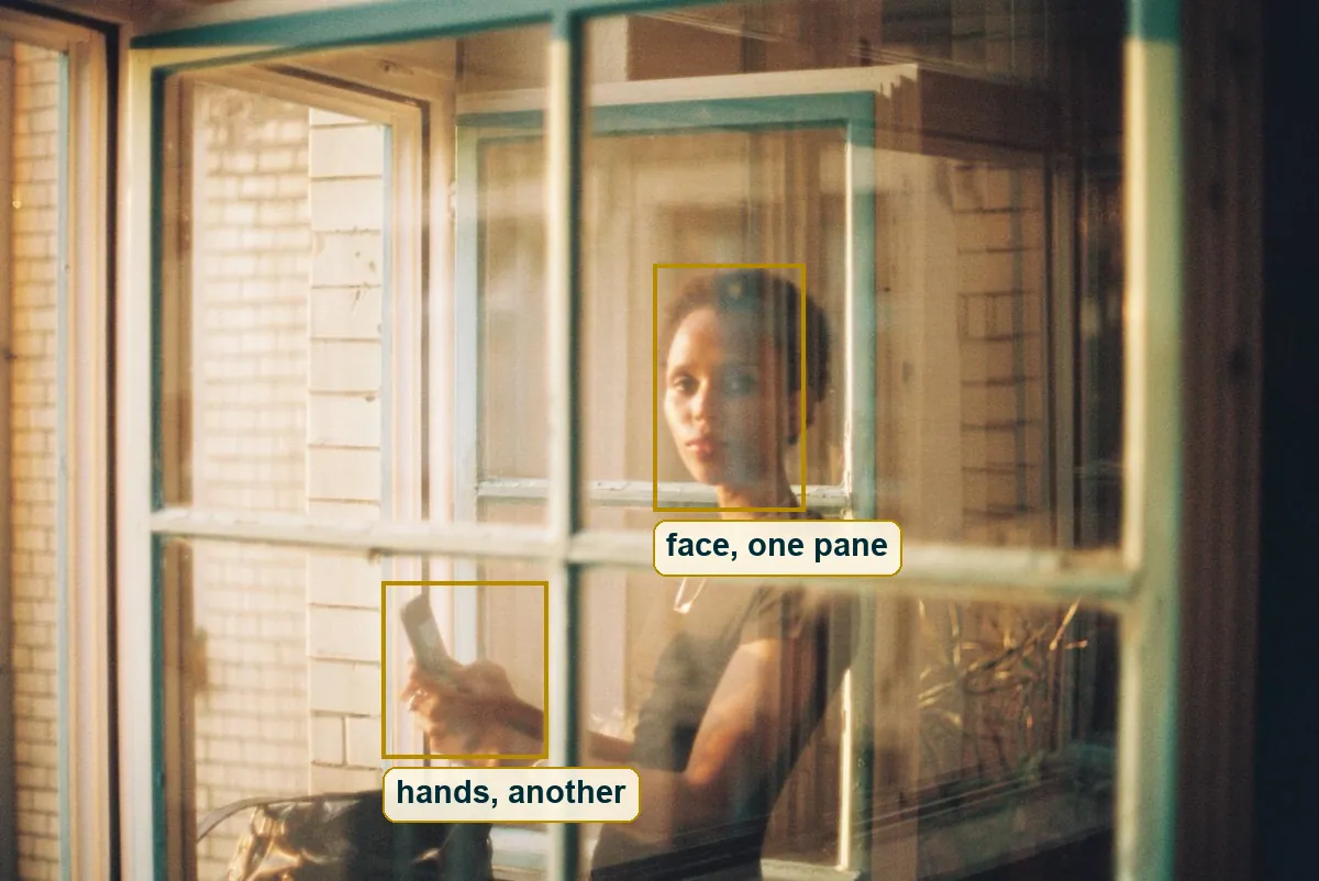 The full photo with her face and her hands boxed in separate panes